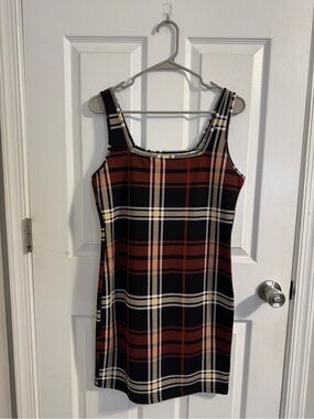 Women’s SHEIN Curve Black and Rust Plaid Sleeveless Mini Dress - 1XL